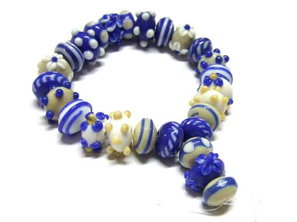 Lampwork Perlen elfenbein-blaues Glasperlen Set