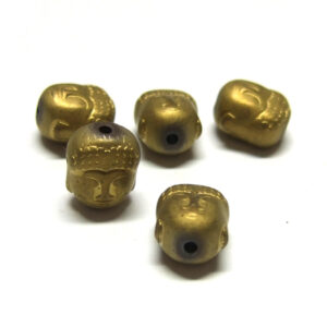 5 matte goldfarbene Buddha Perlen aus Hämatit 15997