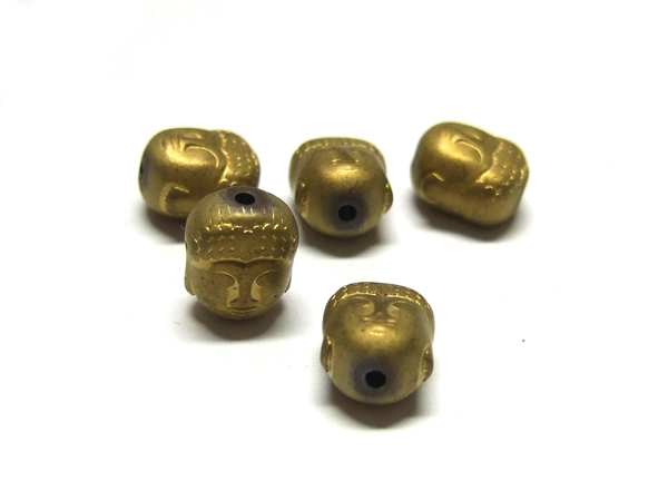 5 matte goldfarbene Buddha Perlen aus Hämatit 15997