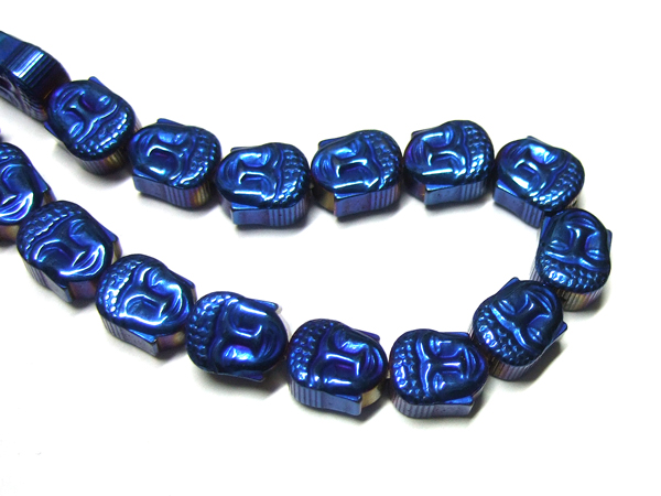 5 blaue Buddha Perlen aus Hämatit 16024